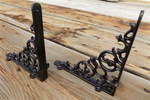 Pair Cast Iron Shelf Brackets, 8 inch Art Deco Ornate Clock Shelf Hardware, A