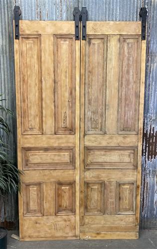 Pair Vintage American Doors (48x84) 5 Panel Interior Sliding Door w/ Roller