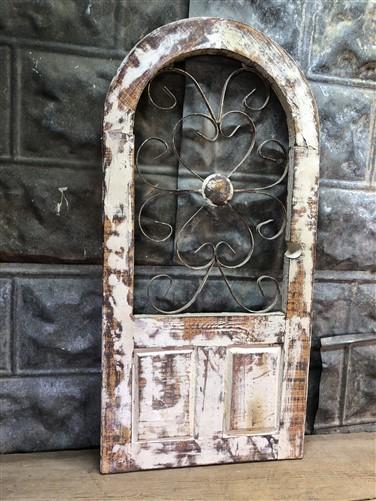 White Rounded Metal Wood Window Frame, Distressed Architectural Rustic Decor A,