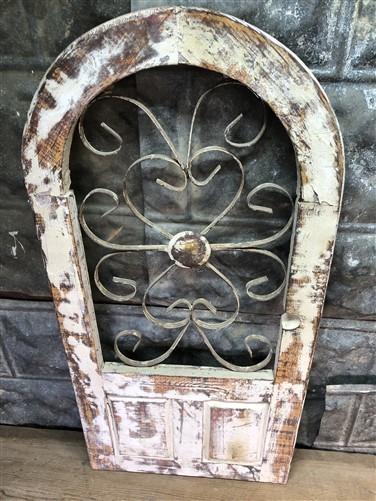 White Rounded Metal Wood Window Frame, Distressed Architectural Rustic Decor A,