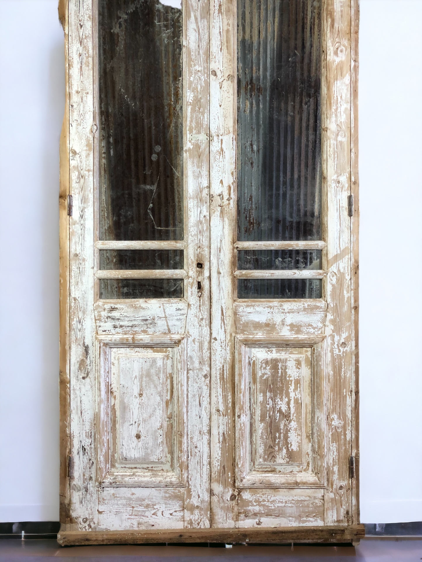 Antique Encased French Double Doors (46x102) 5 Pane Glass European Door Jamb S7