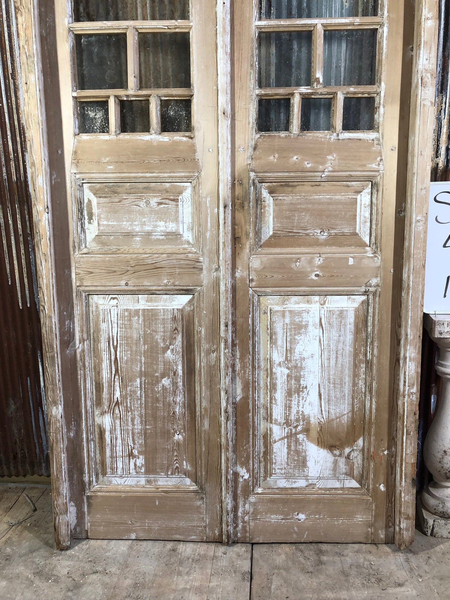 Antique Encased French Double Doors (46x103) 8 Pane Glass European Doors Jamb S8