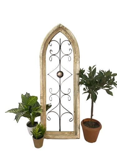 Rustic Wood Metal Gothic Window Frame, Distressed Architectural Window Decor