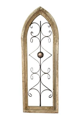 Rustic Wood Metal Gothic Window Frame, Distressed Architectural Window Decor