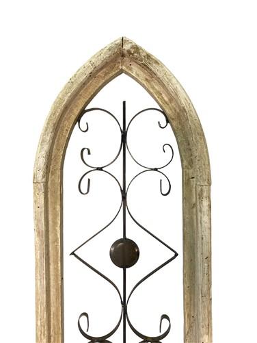 Rustic Wood Metal Gothic Window Frame, Distressed Architectural Window Decor