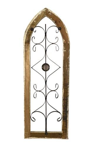 Rustic Wood Metal Gothic Window Frame, Distressed Architectural Window Decor