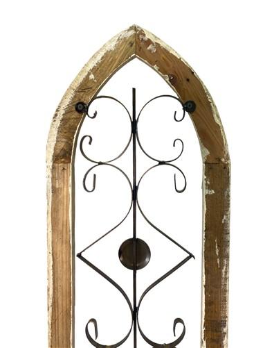 Rustic Wood Metal Gothic Window Frame, Distressed Architectural Window Decor