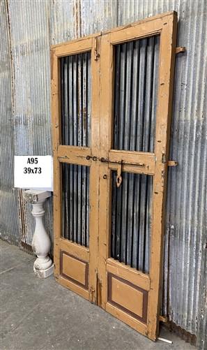 Vintage Indian Garden Gates, Carved Metal Teak Doors, Architectural Reclaim, A95