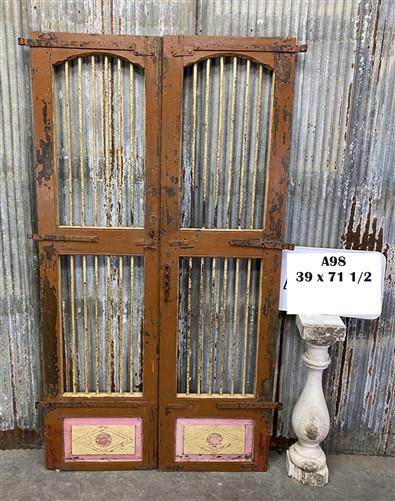 Vintage Indian Garden Gates, Teak Metal Carved Doors, Architectural Salvage, A98