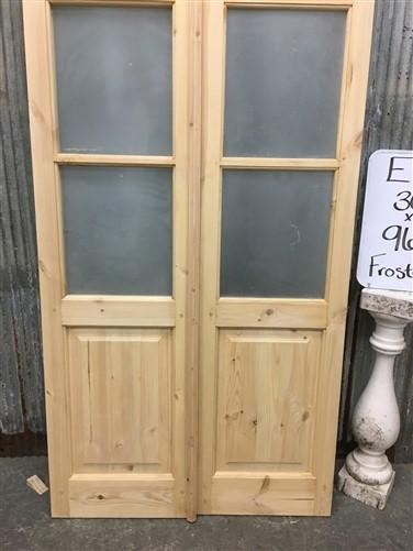 French Double Door (36x96.5) 4 Pane Frosted Glass Door European Styled EM12