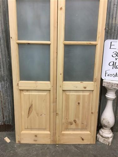 French Double Door (36x96.5) 4 Pane Frosted Glass Door European Styled EM12