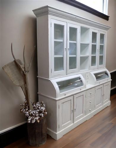 Curved Door White Wood Kitchen Hutch Cabinet, Pantry Cupboard, Storage H