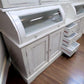 Curved Door White Wood Kitchen Hutch Cabinet, Pantry Cupboard, Storage H