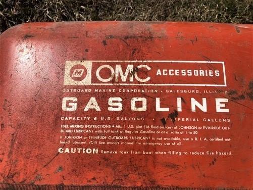 6 Gallon OMC Gasoline Gas Fuel Tank, Vintage Outboard Boat Motor Gas Can A17,