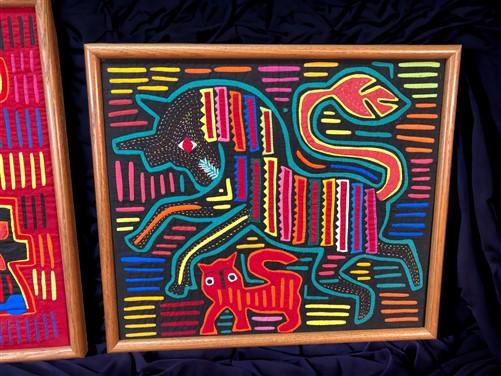 VTG Framed Mola Kuna Panama Folk selling Art Textile Art