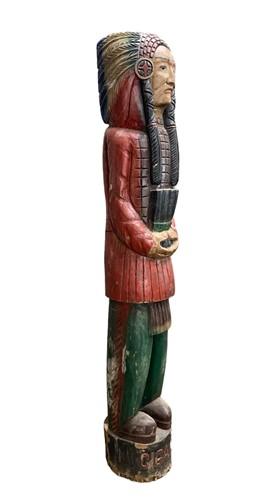 Tall Cigar Store Indian Folk Art, Tobacco Store American Indian Chief Statue, I