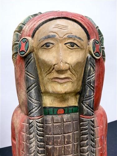 Tall Cigar Store Indian Folk Art, Tobacco Store American Indian Chief Statue, J