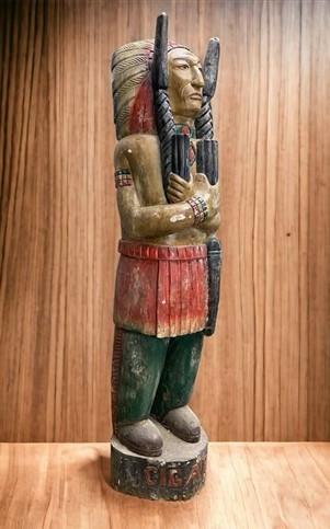 Tall Cigar Store Indian Folk Art, Tobacco Store American Indian Chief Statue, K