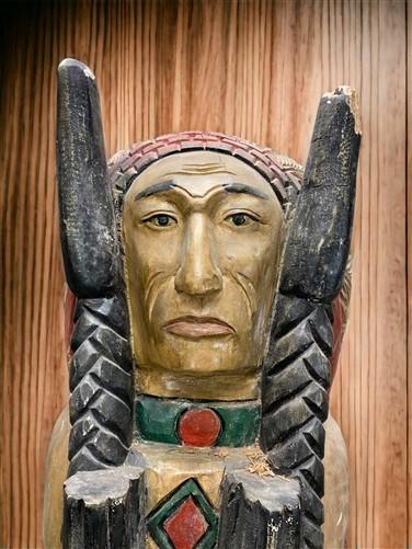 Tall Cigar Store Indian Folk Art, Tobacco Store American Indian Chief Statue, K