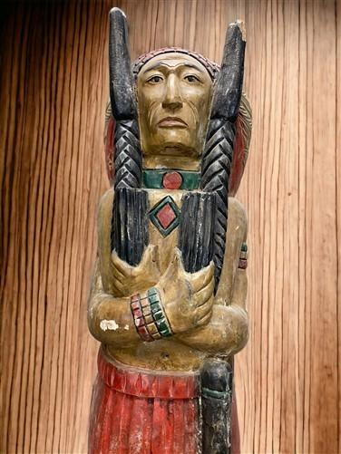 Tall Cigar Store Indian Folk Art, Tobacco Store American Indian Chief Statue, K