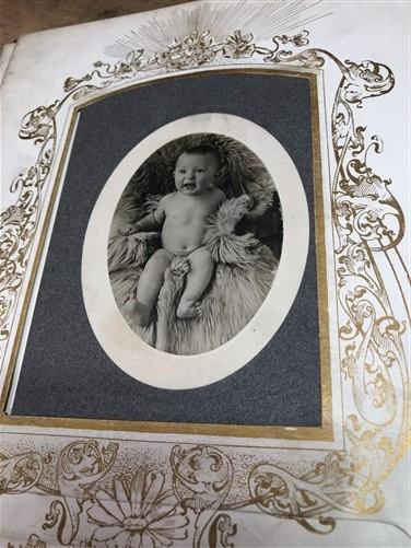 Black White Sepia Family Photo Album, Tintypes, Baby Communion Doll Teddy Bear,