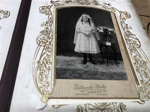 Black White Sepia Family Photo Album, Tintypes, Baby Communion Doll Teddy Bear,