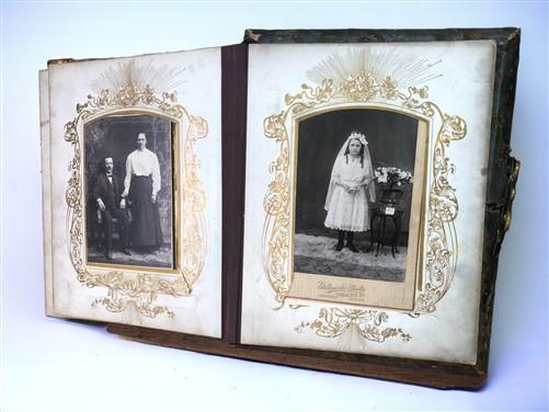 Black White Sepia Family Photo Album, Tintypes, Baby Communion Doll Teddy Bear,