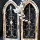 Pair Arched Wood Metal Gothic Window Frames, (12x29) Distressed Wall Decor, C