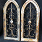 Pair Arched Wood Metal Gothic Window Frames, (12x29) Distressed Wall Decor, C