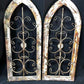 Pair Arched Wood Metal Gothic Window Frames, (12x29) Distressed Wall Decor, C