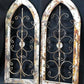 Pair Arched Wood Metal Gothic Window Frames, (12x29) Distressed Wall Decor, C