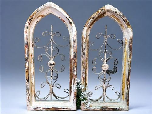 Pair Arched Wood Metal Gothic Window Frames, (10x21.5) Vintage Inspired, B