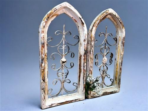 Pair Arched Wood Metal Gothic Window Frames, (10x21.5) Vintage Inspired, B