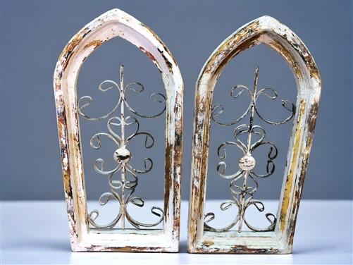 Pair Arched Wood Metal Gothic Window Frames, (10x21.5) Vintage Inspired, B