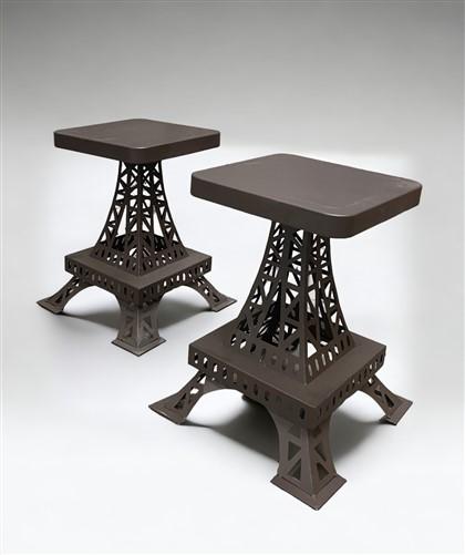 Pair Eiffel Tower Seats, Paris France, Metal Patio Furniture, Square Top