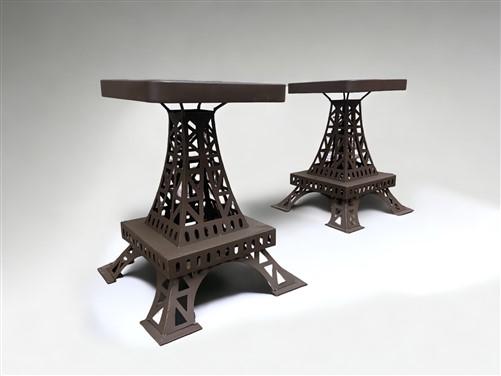 Pair Eiffel Tower Seats, Paris France, Metal Patio Furniture, Square Top