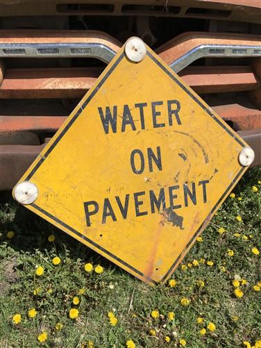 Water on Pavement Sign, Vintage Metal Street Road Highway Interstate Sign,