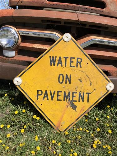 Water on Pavement Sign, Vintage Metal Street Road Highway Interstate Sign,