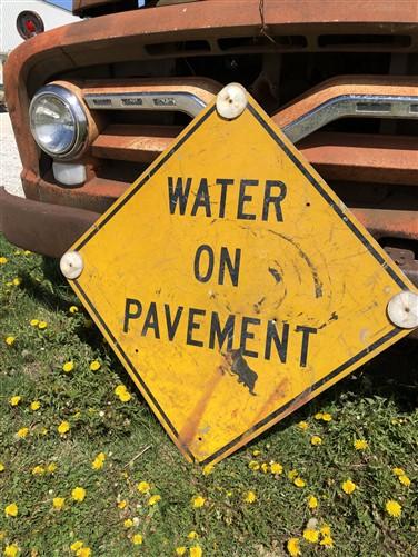 Water on Pavement Sign, Vintage Metal Street Road Highway Interstate Sign,