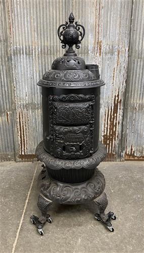 Round Oak Wood Burning Stove, Vintage Cast Iron Parlor Stove, Dowagiac, MI, A