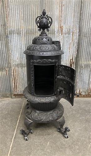 Round Oak Wood Burning Stove, Vintage Cast Iron Parlor Stove, Dowagiac, MI, A