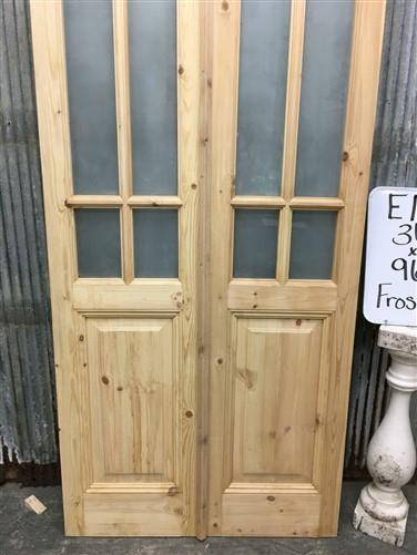 French Double Door (36x96.5) 6 Pane Frosted Glass European Styled Door EM23