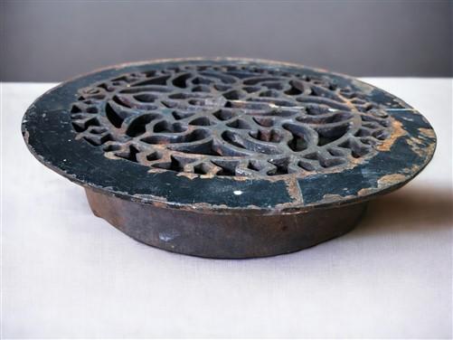 Round Ornate Art Deco Cast Iron Grate Vintage Wall Floor Fireplace Register Vent