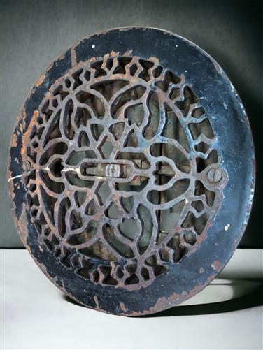 Round Ornate Art Deco Cast Iron Grate Vintage Wall Floor Fireplace Register Vent