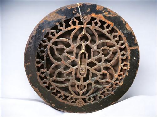 Round Ornate Art Deco Cast Iron Grate Vintage Wall Floor Fireplace Register Vent