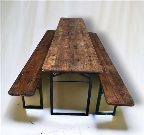 Wood Vintage German Beer Garden Table and Benches, Oktoberfest Picnic Table, D39