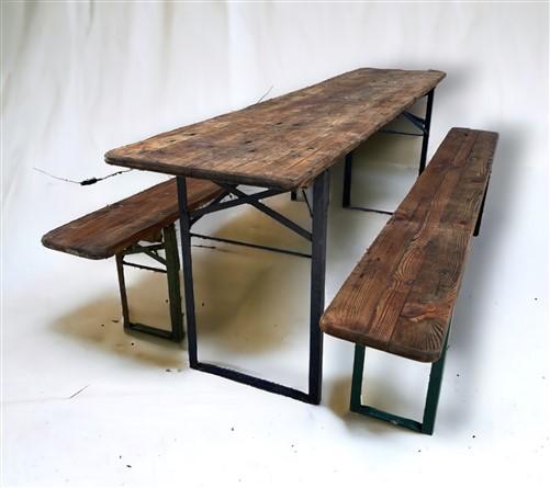 Wood Vintage German Beer Garden Table and Benches, Oktoberfest Picnic Table, D39