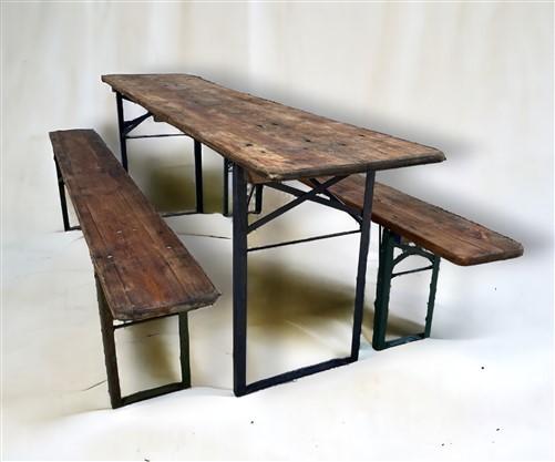 Wood Vintage German Beer Garden Table and Benches, Oktoberfest Picnic Table, D39