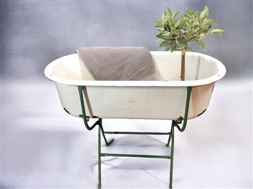 Vintage Hungarian Porcelain Baby Bath Tub w/Stand, Farmhouse Garden Planter A4,