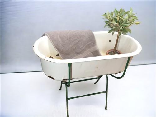 Vintage Hungarian Porcelain Baby Bath Tub w/Stand, Farmhouse Garden Planter A4,